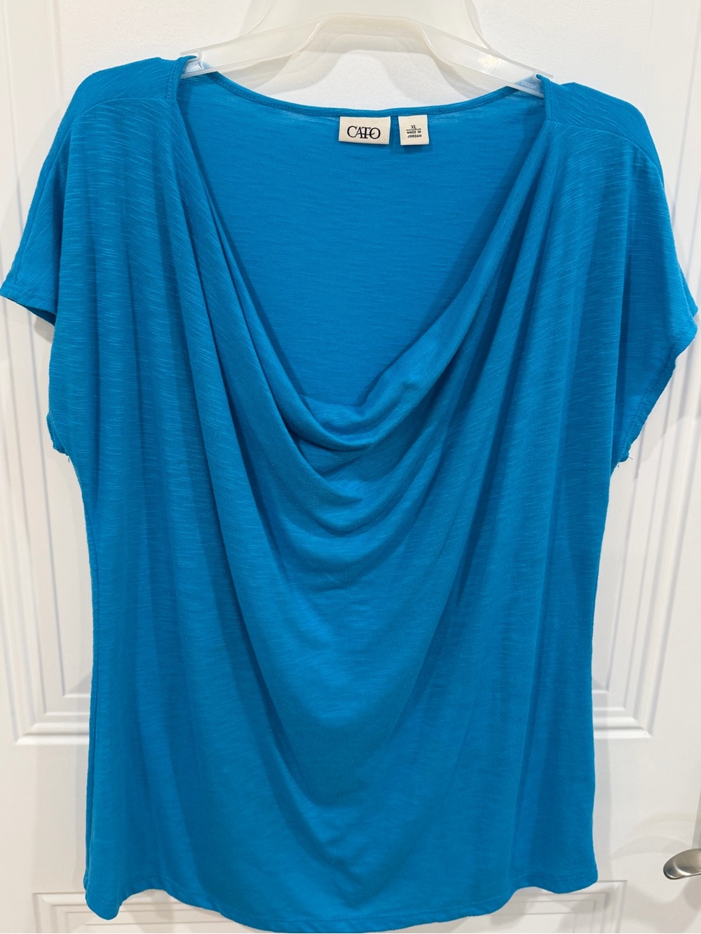 Cato Bright Teal Draped Cowl Neck Short Sleeve Top